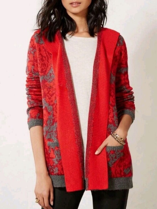 Anthropologie Sweaters - Anthropologie × Sparrow Maraschino Floral Sweater Coat Red & Gray Cardigan M/L